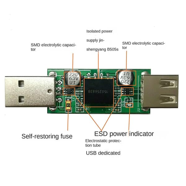 [RM]ADUM3160 USB-isolatormodul USB till USB-spänningsisolatormodul Stöder 12 Mbps, Används för att isolera brus [db] Grey
