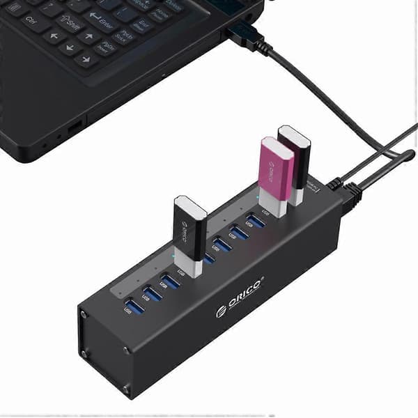 ORICO A3H10 Høyhastighets USB 3.0 HUB med 10 porter i aluminium med strømadapter for bærbare datamaskiner Black