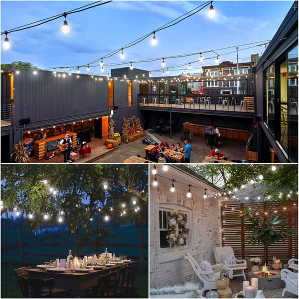[RM] Shatterproof E26 Bulbs Outdoor String Lights, Weatherproof Commercial Dimmable LED Lights, 14.6m (Daylight White)