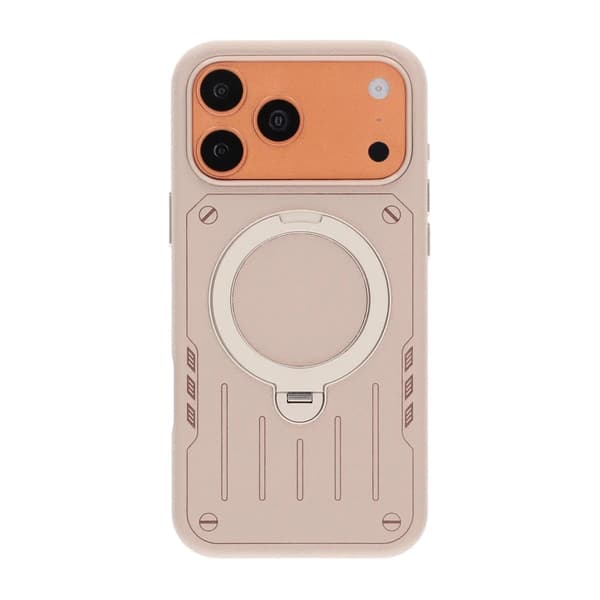 Mobilskall Mecha-stil med Roterbart Stativ til iPhone 17 Pro og 18 Pro - Off-White PU Leather