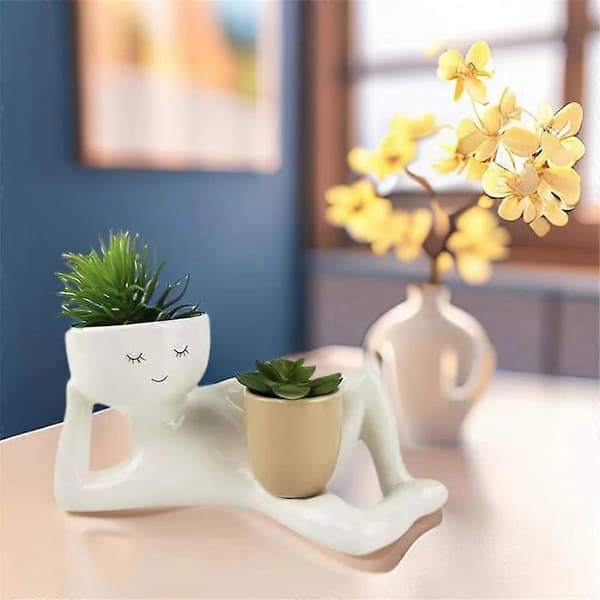 Lazy Guy Planter Resin Lazy Little Character Flower Pot Succulent Planter Lying Resin Unique Lying White