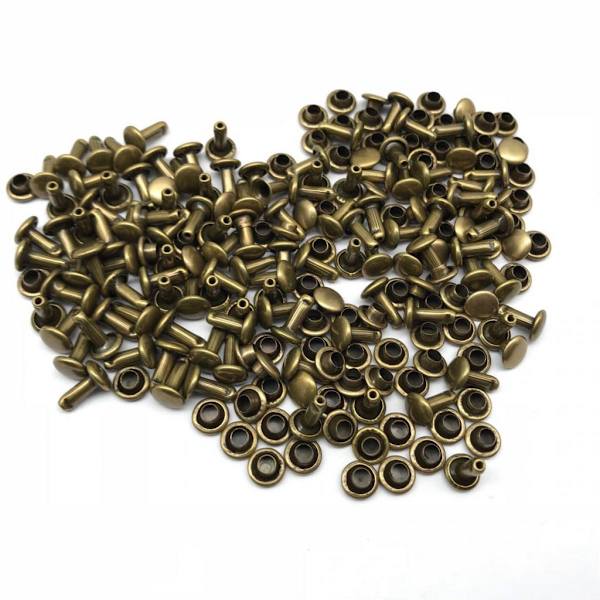 100 Set Dubbla Nitar Studs för Väskor Skor Läder 6x8mm Brons