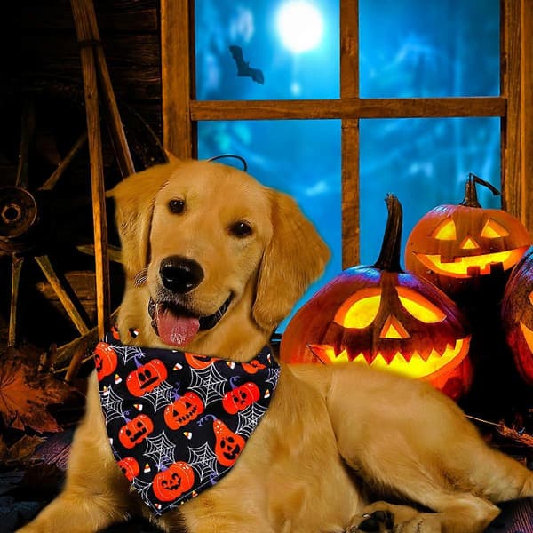 Halloween Dog Bandanas with Reversible Design, Durable and Machine Washable Bibs for All Breeds