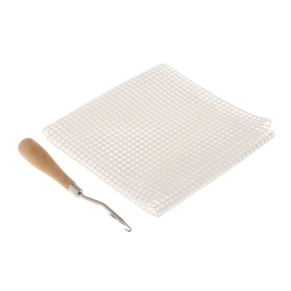 8 st vit blank canvas mesh och böjt trä handtag spärrkrok matta gobeläng DIY-verktyg