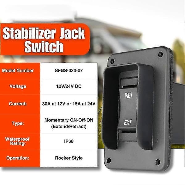 Stabilisator Jack Power Rocker Switch 12V/24V, IP68 Vandtæt, Forlæng-Træk Tilbage, 4-Benet Ledningsnet, Momentan Omvendt Polaritet