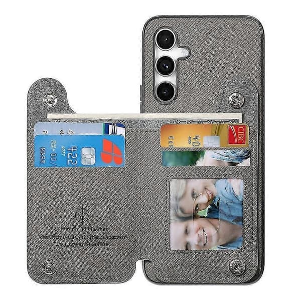 Kompatibel med Samsung Galaxy A26 5G-deksel RFID-kortholder Jeansstofftekstur Skinnbakdeksel med elastisk håndleddsrem Grey