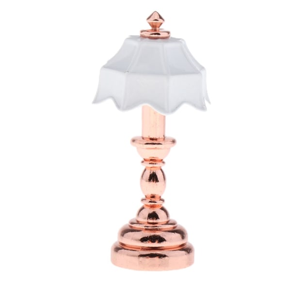 1/12 Dockskåp Miniatyr Roséguld Kolonn Skrivbordslampa Vit Skärm