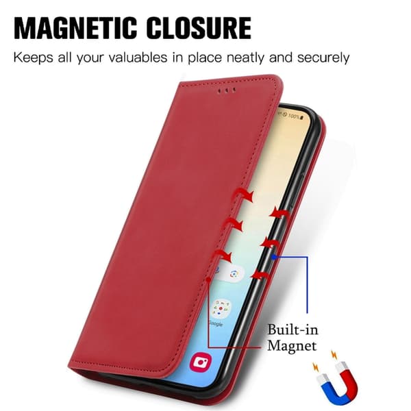 [RM]Samsung Galaxy S24 5G Cover i retro læderlook med magnet Röd