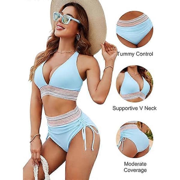 Bikiniset för kvinnor med hög midja och magkontroll ljusblå light blue M