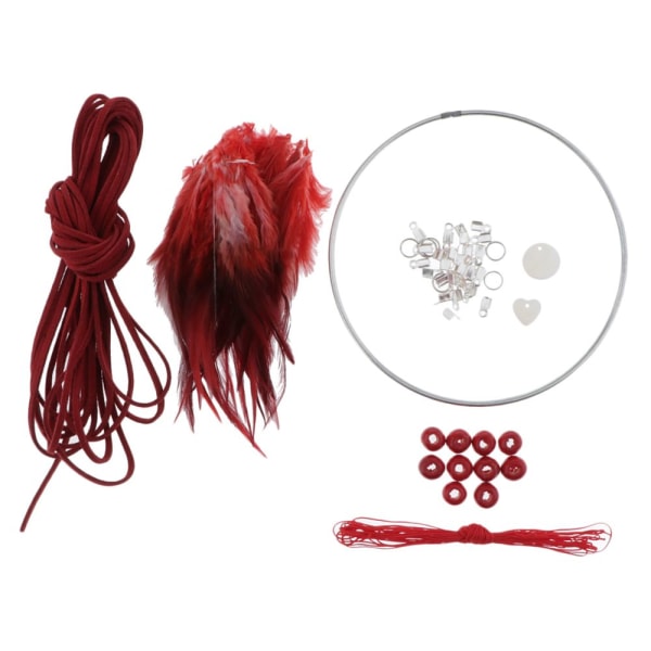 Materialsatser Drömfångare DIY Järnspänne, Mockasnöre, Fjäder, Röda Pärlor