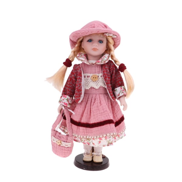 30 cm vacker figurindocka porslinsflicka med rosakläder hatt presentset