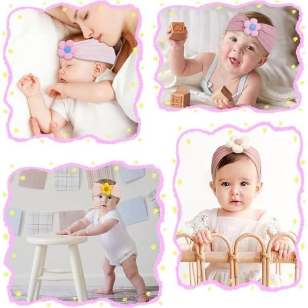 Baby pige pandebånd - 4 dele - Blødt og elastisk - Tilfældige farver - 0-3 måneder