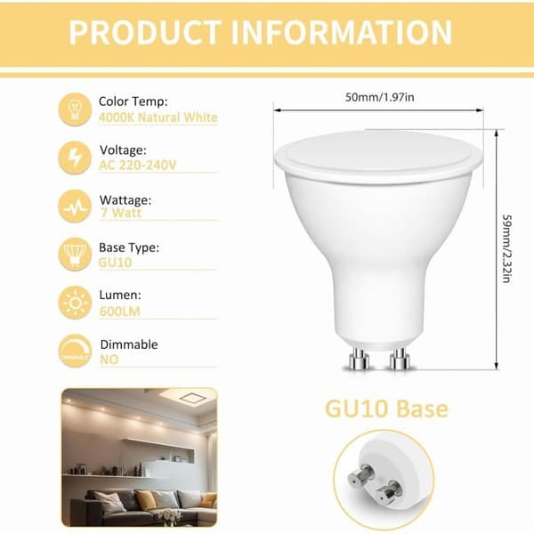 ®RisingFF GU10 LED Bulb Cool White, 7W Equivalent to 70W Halogen Bulb, 720LM, LED Spotlight Bulbs, Non-Dimmable, 20-Pack