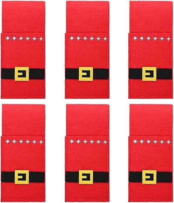 6 st julbestickhållare med bältesmönster, röd