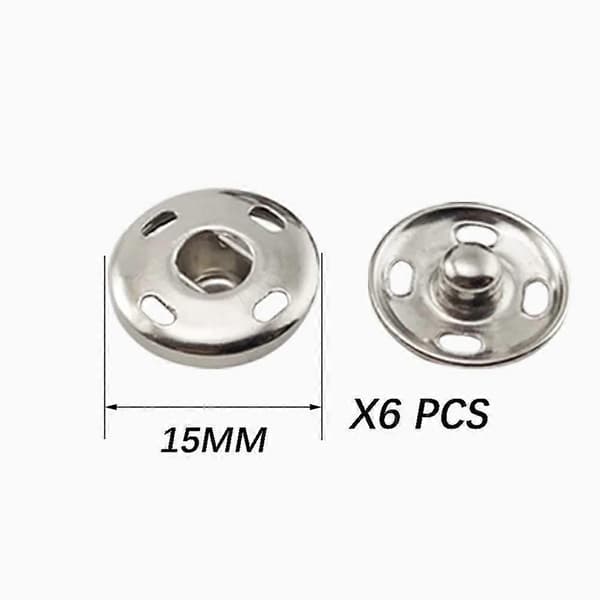Trykknapper til syning, 6 sæt trykknapper, tryklåse, knapper til tøj, tasker, håndværk, DIY-forsyninger, 15 mm, sølv silver 6 15mm