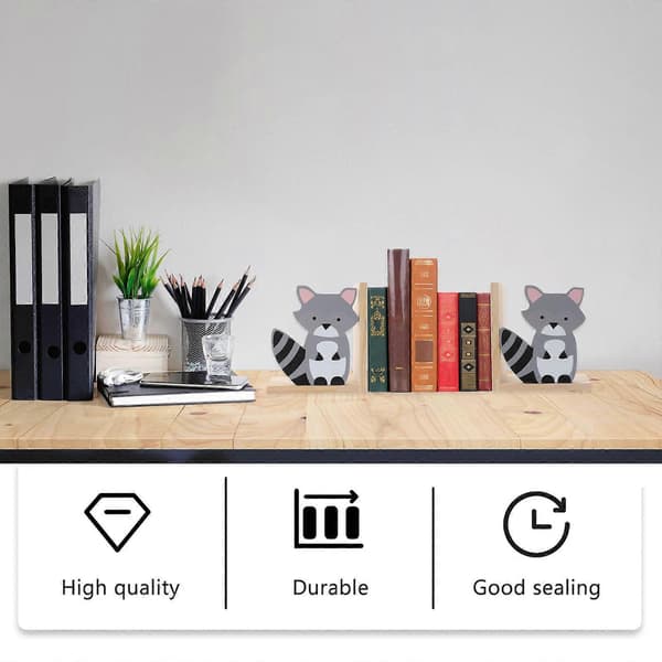[RM][RM]Wooden Bookends, Creative Raccoon Shape Bookends 1 Pair