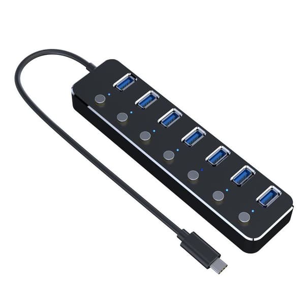 USB 3.0-hub, 7-porters USB-hub USB-adapter med individuell av/på-knapp