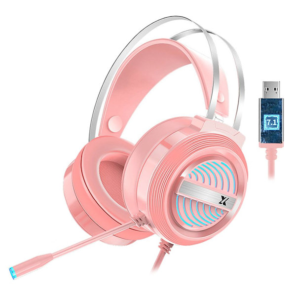 X9 7.1 Trådbundet USB Gaming Headset Med Mikrofon 7 LED För Laptop PS4 PC Rosa