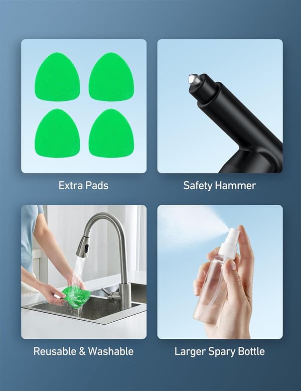 [RM]Windshield Washer, Car Windshield Cleaning Tool for Interior with 4 Reusable and Washable Microfiber Pads, Green-FF- green