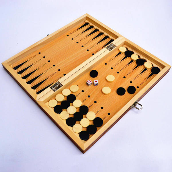 39cm Hopfällbart Schackbräde 3 I 1 Magnetiskt Schackset i Trä, Schack/Dam/Backgammon, Stort Schackset Schackpjäser, Inbyggd Förvaring