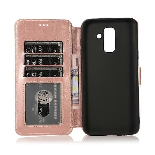 Støtsikkert PU + TPU-skinn-deksel for Samsung Galaxy A6+ Rose Gold