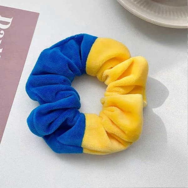Ukraina Hårscrunchies Sett, Sateng Blå og Gul Elastiske Bånd, Ukrainske Flaggfarger, 5-pakning