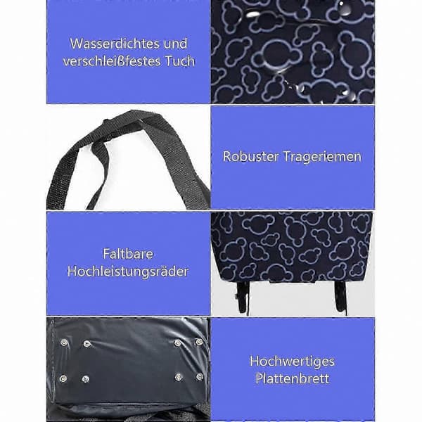 Sammenklappelig mulepose med hjul, genanvendelig multifunktionel rejsevogn med kraftig kapacitet til kvinder