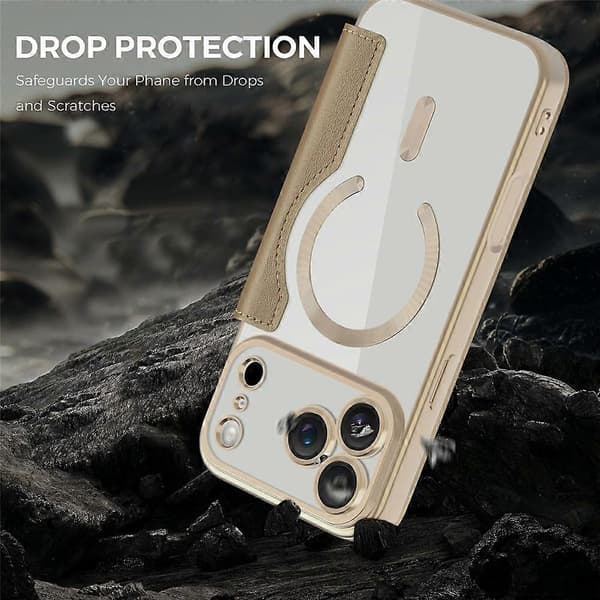 [RM] Kompatibelt etui til iPhone 17 Pro Max, kompatibelt med MagSafe, rombeformet PU-lædercover Gold