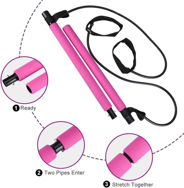 [RM]Resistance Band Portable Pilates Bar Kit Adjustable Toning Exercise Bar