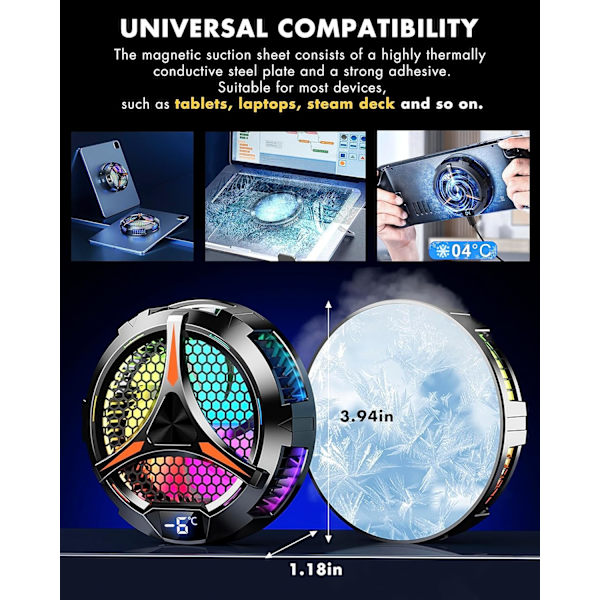 [RM] iPad Cooler, Tablet Cooling with Temperature Display, Compatible with iPad/Surface Pro/Samsung Tab and Steam Deck