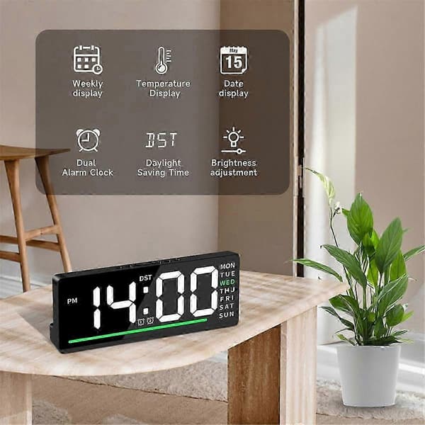 Høj vækkeur til tunge sovende, dobbeltalarmer med temperatur- og datovisning