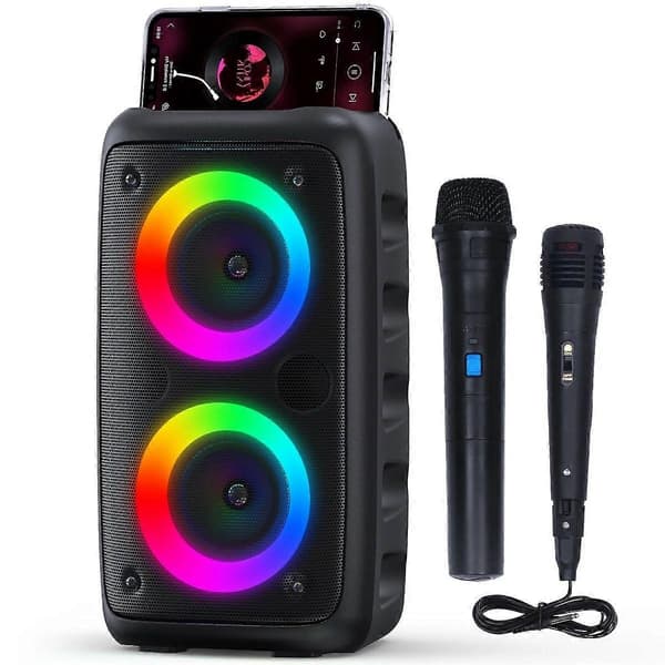 Karaokelaite aikuisille lapsille, kannettava Bluetooth-kaiutin 2 mikrofonilla
