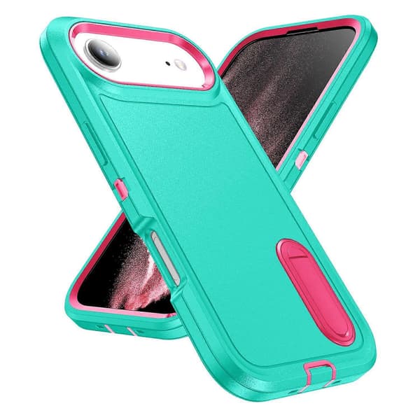 Fodral med stativ för iPhone 17 Air – 3-i-1-design i PC, silikon och EVA Light Cyan Rose