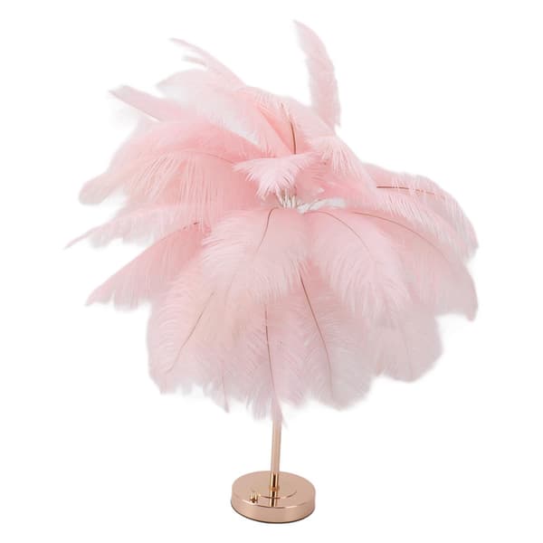 [RM]Pink Feather Table Lamp USB Rechargeable Touch Control Desk Lamp 30 Pcs Built-in Battery