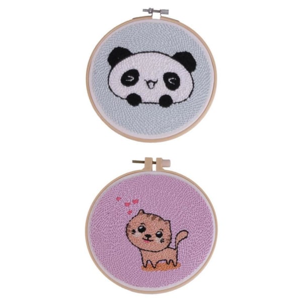 2 delar Panda Cat-broderistartsats Bågtrådar Nålar stygnsats
