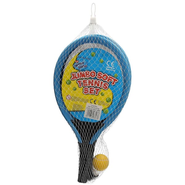 Jumbo pehmeä tennissetti, 2 jättimäistä mailaa sulkapallolla ja tennispallolla - Ulkolelut blue.