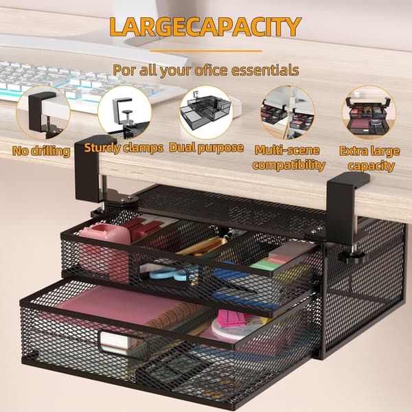[RM]Office Home Sliding Double Drawer Under Desk Organizer Metal Storage Solution
