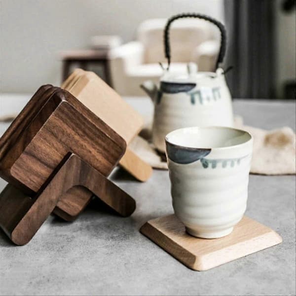 Coasters i sort valnøddetræ, te kopmåtte og kaffeisoleringspude til køkken, borddekoration As Shown