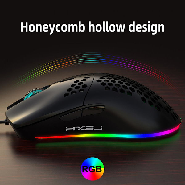 Trådbunden Gamingmus, 6 RGB-belysning 6400 DPI Programmerbar USB-gamingmus med 6 knappar, Honeycomb-skal för PC-spelare och Gamers