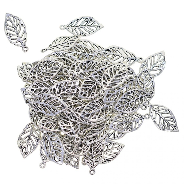 50 stycken ihåliga löv berlocker prydnadsföremål hänge dekorationer metall hantverk för smycken gör DIY örhängen halsband