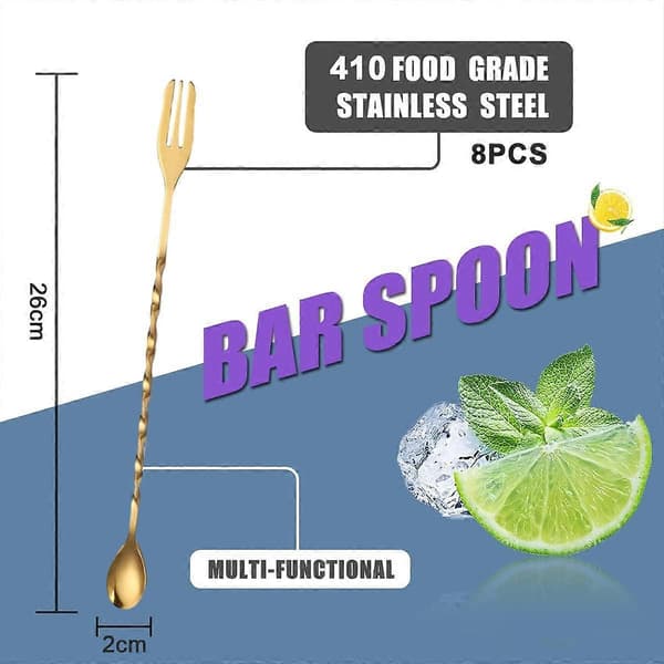 Rustfrit stål barske Is-ske Dobbelt-endet røreske gaffel Langskaftet cocktailshaker-ske