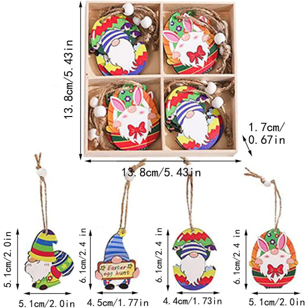 12 st Påsk Tomte Trä Hängande Ornament Set, Träälvor Dekorationer color 2