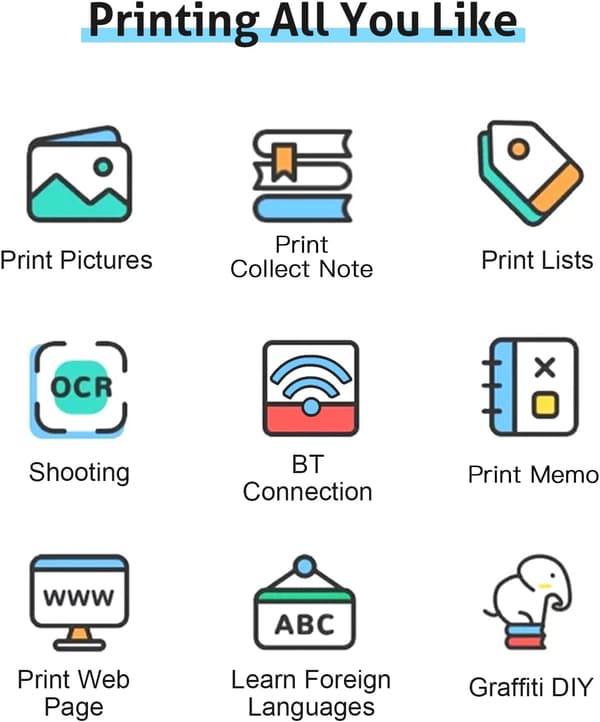 Label Printer All-in-one Mini Printer Portable Multifunctional Photo Printer Green 10 Rolls of Paper