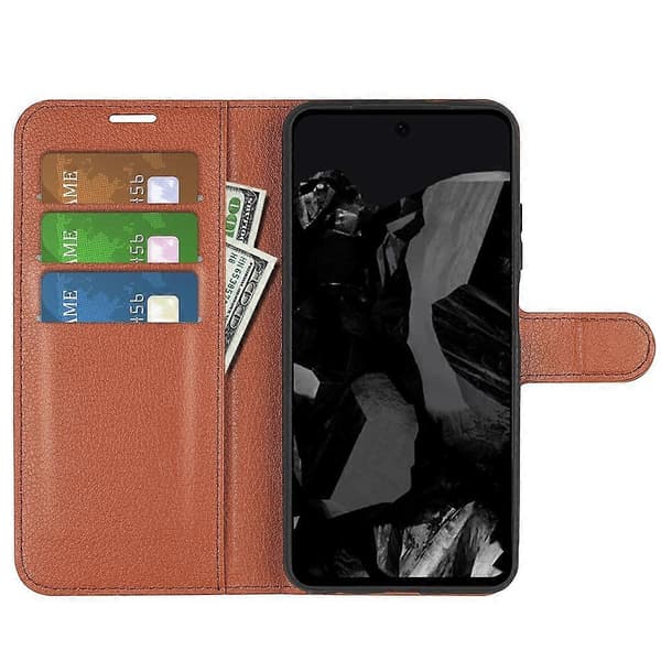 [RM] Litchi læder-telefonetui til Google Pixel 9 Pro XL Brown For Google Pixel 9 Pro XL