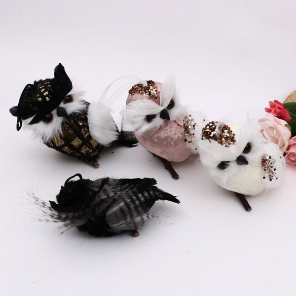 Söt Fjäderprydd Uggla Skulptur Hem Utomhus Sagoträdgård Festdekor Ornament Rosa