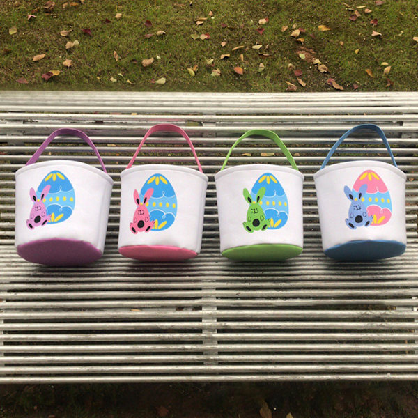 Kanintryck Påskägg Presentförvaringskorg Canvas Tote Handväska Hinkväska Pink