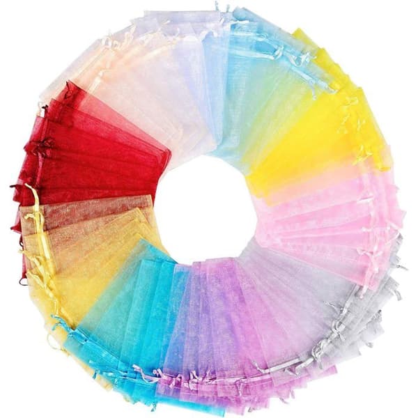Små organzapåsar, bröllopspresentpåsar, förpackning med 100 små presentpåsar (16 x 11 cm)