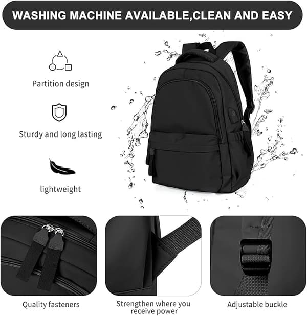 [RM]New Laptop Backpack, Waterproof Laptop Backpack with 14 Inch USB Charging School Bag Black