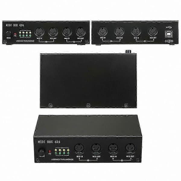 4x4 USB MIDI-interface med 64 kanaler, 4 ind-/udgange + flettefunktionalitet for forbedret forbindelse Black
