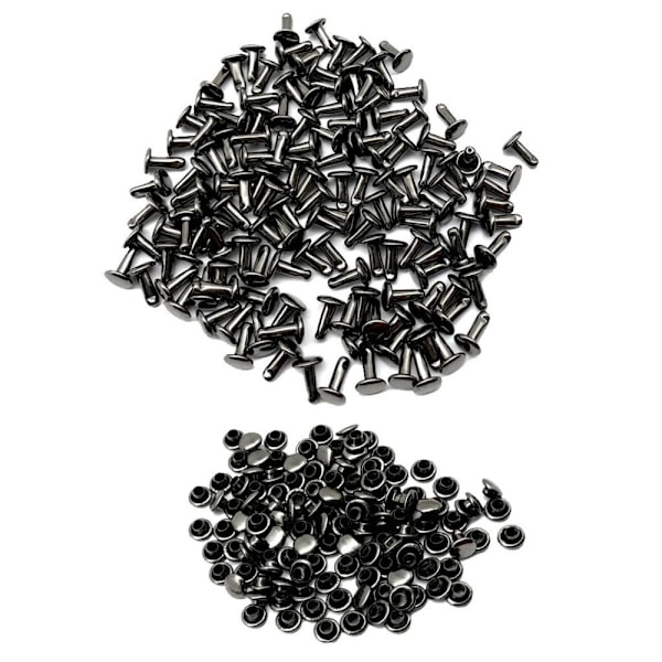 100 Set Dubbla Nitar Studs för Väskor Skor Läder 6x8mm Grå Svart